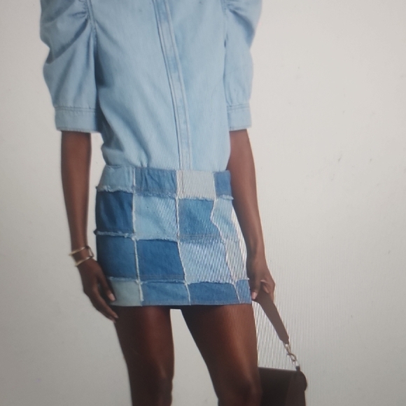 FRAME The 70s Patchwork Denim Mini Skirt Size 6 - Picture 1 of 6